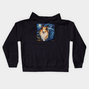 Rough Collie painted by Van Gogh Kids Hoodie